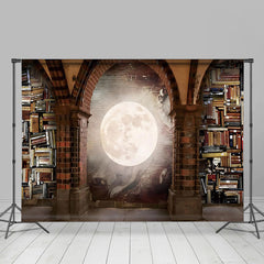 Lofaris Book Brick Wall Arch Moon World Day Backdrop