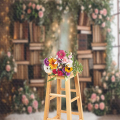 Lofaris Bookcase Surrounded By Flowers Spring Photo Backdrop