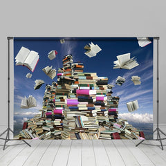 Lofaris Books Flying In Blue Sky World Book Day Backdrop