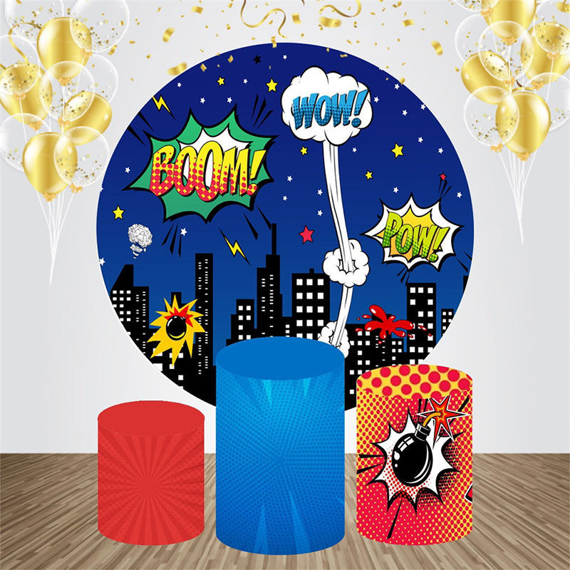 Lofaris Boom Pow Wow Night Star Round Birthday Backdrop Kit