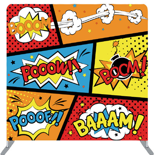 Lofaris Booom Pooow Colorful Comic Style Fabric Party Backdrop