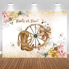 Lofaris Boots Or Bow Floral Glitter Gender Reveal Backdrop