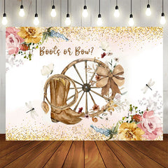 Lofaris Boots Or Bow Floral Glitter Gender Reveal Backdrop