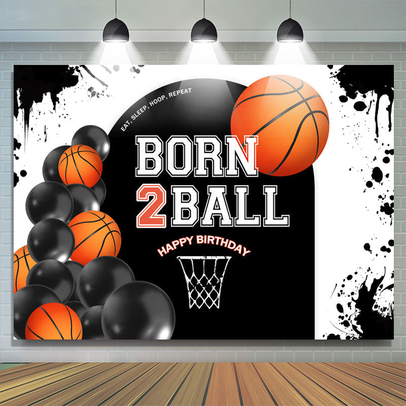 Lofaris Born 2 Ball Basketball Balloon Boy Birthday Backdrop