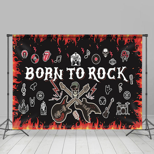 Lofaris Born To Rock Spark Guitar Skull Face Party Backdrop