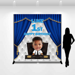 Lofaris Boss Baby Blue Curtain Custom 1st Birthday Backdrop