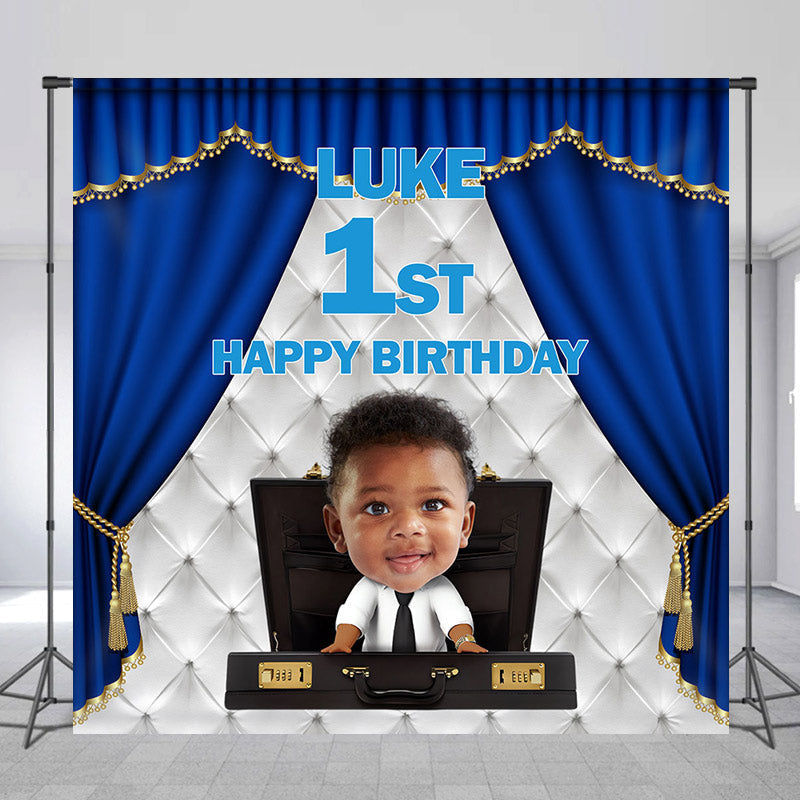 Boss Baby Blue Curtain Custom 1st Birthday Backdrop - Lofaris