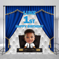 Lofaris Boss Baby Blue Curtain Custom 1st Birthday Backdrop