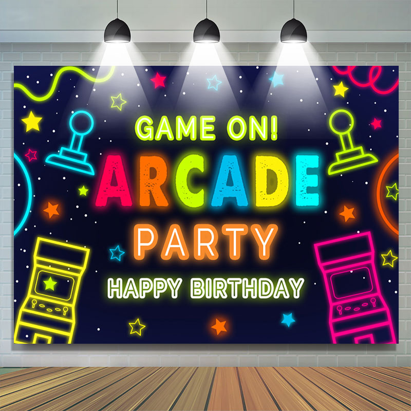 Lofaris Boy Game On Arcade Party Happy Birthday Backdrop