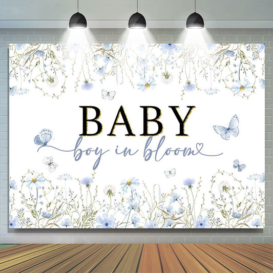 Lofaris Boy In Bloom Blue Floral Spring Baby Shower Backdrop