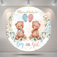 Lofaris Boy Or Girl Blue Pink Bear Floral Gender Reveal Backdrop