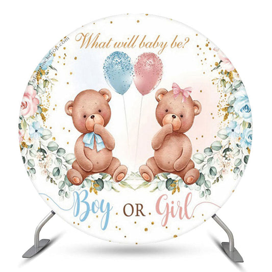 Lofaris Boy Or Girl Blue Pink Bear Floral Gender Reveal Backdrop