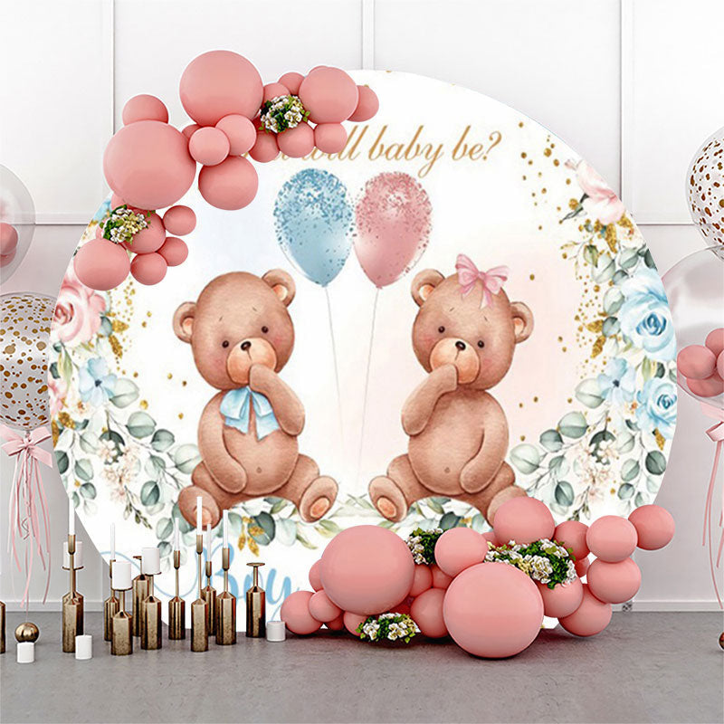 Lofaris Boy Or Girl Blue Pink Bear Floral Gender Reveal Backdrop