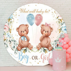 Lofaris Boy Or Girl Blue Pink Bear Floral Gender Reveal Backdrop