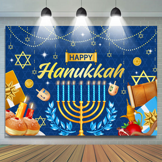 Lofaris Bread Blue Shiny Candle Happy Hanukkah Backdrop