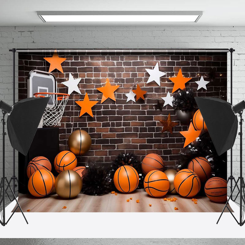 Lofaris Brick Wall Basketballs Sport Cake Smash Backdrop