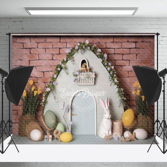Lofaris Brick Wall Door Egg Floral Easter Photo Backdrop