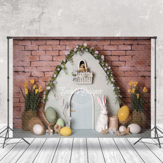Lofaris Brick Wall Door Egg Floral Easter Photo Backdrop