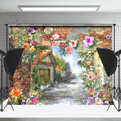 Lofaris Brick Wall Flower Oil Painting Town Street Backdrop