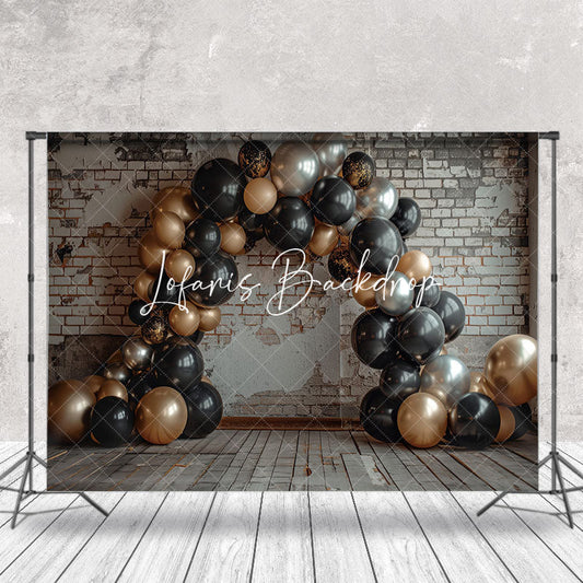 Lofaris Brick Wall Gold Balloon Birthday Cake Smash Backdrop