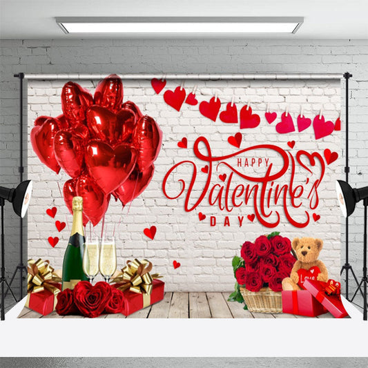 Lofaris Brick Wall Red Rose Heart Valentines Day Backdrop