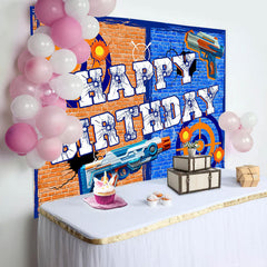 Lofaris Brick Wall Shooting Game Birthday Backdrop for Boy