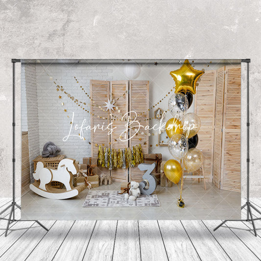 Lofaris Brick Wall Trojan Horse Balloons Cake Smash Backdrop
