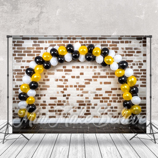 Lofaris Brick White Golden Black Balloon Cake Smash Backdrop