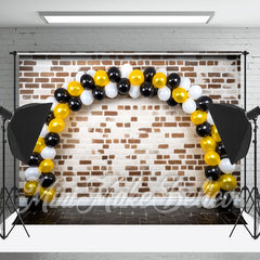 Lofaris Brick White Golden Black Balloon Cake Smash Backdrop