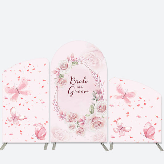Lofaris Bride And Groom Pink Floral Wedding Arch Backdrop Kit