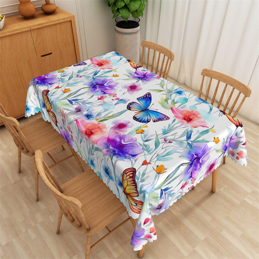 Lofaris Bright Colored Floral Butterfly Rectangle Tablecloth