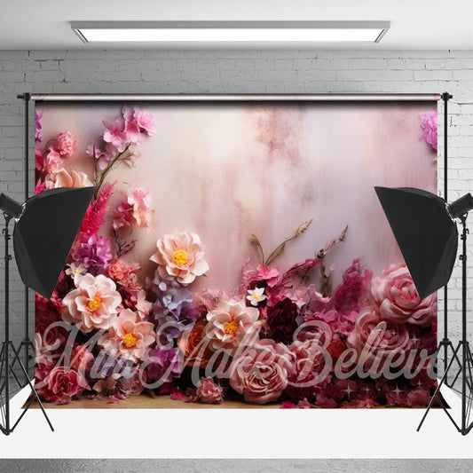 Lofaris Bright Colorful Floral White Wall Fine Art Backdrop