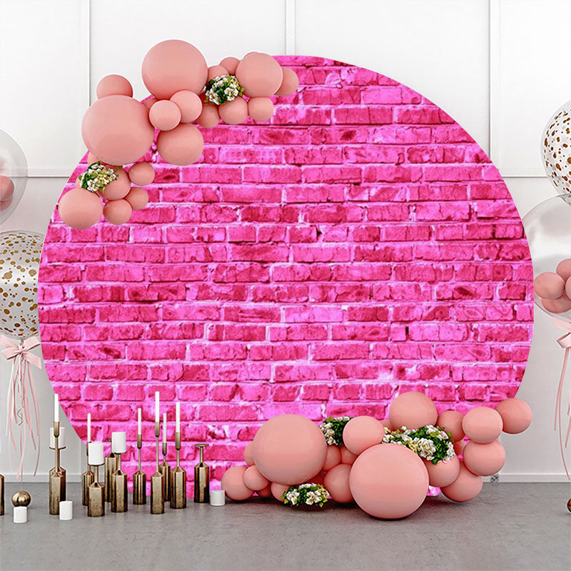 Lofaris Bright Pink Retro Brick Wall Round Party Backdrop