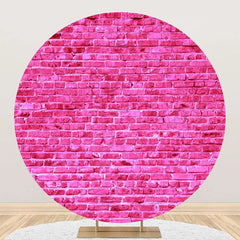 Lofaris Bright Pink Retro Brick Wall Round Party Backdrop