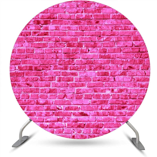 Lofaris Bright Pink Retro Brick Wall Round Party Backdrop