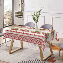 Lofaris Bright Red Flowers Heart Plaid Rectangle Tablecloth