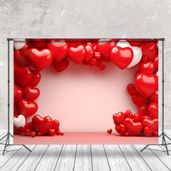 Lofaris Bright Red Heart White Wall Valentines Day Backdrop