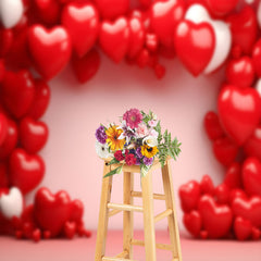 Lofaris Bright Red Heart White Wall Valentines Day Backdrop