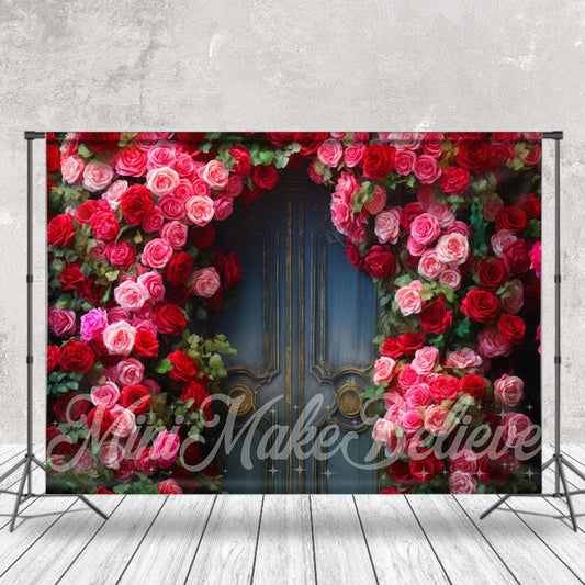 Lofaris Bright Red Pink Roses Bronze Door Spring Backdrop