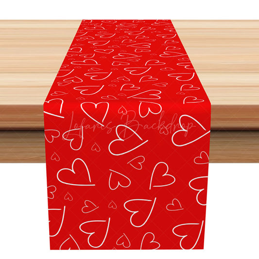 Lofaris Bright Red White Heart Pattern Repeat Table Runner