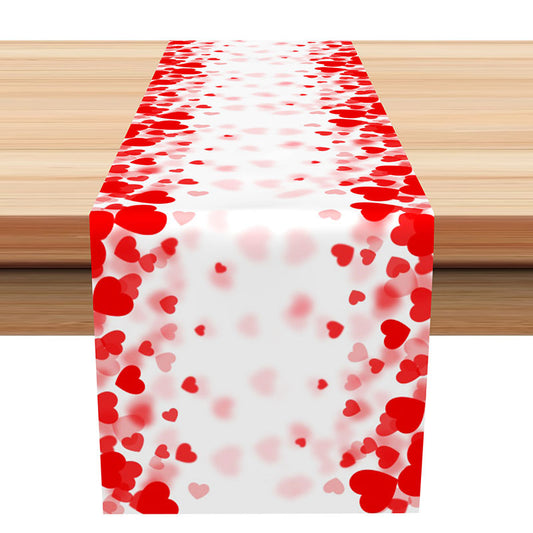 Lofaris Bright Red White Hearts Valentines Day Table Runner