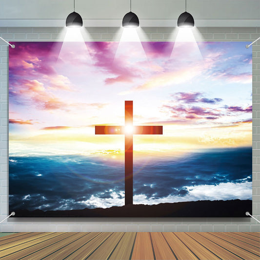 Lofaris Bright Sunshine Cross Endless Sky Baptism Backdrop