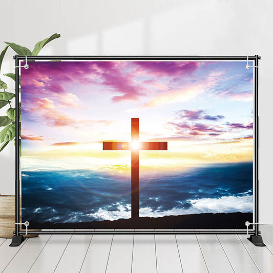 Lofaris Bright Sunshine Cross Endless Sky Baptism Backdrop