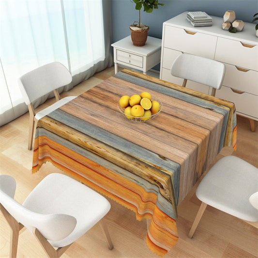 Lofaris Brown And Orange Real Wood Texture Tablecloth Decor