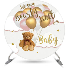 Lofaris Brown Bear Balloon Cloud Round Baby Shower Backdrop