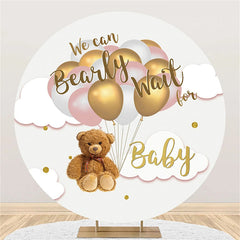 Lofaris Brown Bear Balloon Cloud Round Baby Shower Backdrop