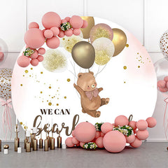 Lofaris Brown Bear Balloon Pink Round Baby Shower Backdrop
