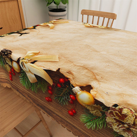 Lofaris Brown Beige Parchment Christmas Bell Kitchen Tablecloth