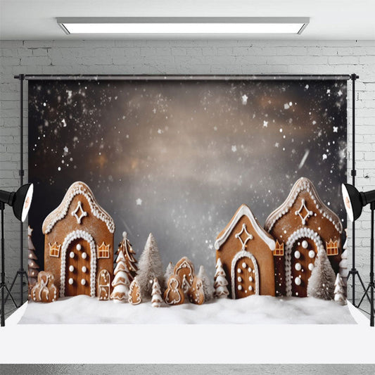Lofaris Brown Biscuit House Snowy Winter Christmas Backdrop
