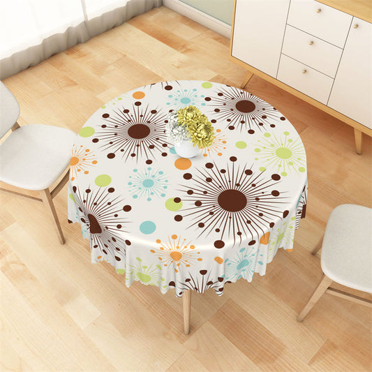 Lofaris Brown Blue Green Orange Rays Dots Round Tablecloth